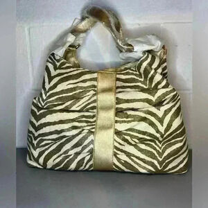 Christopher & Banks Large Purse Handbag Metallic Stripe Zebra Print NWT